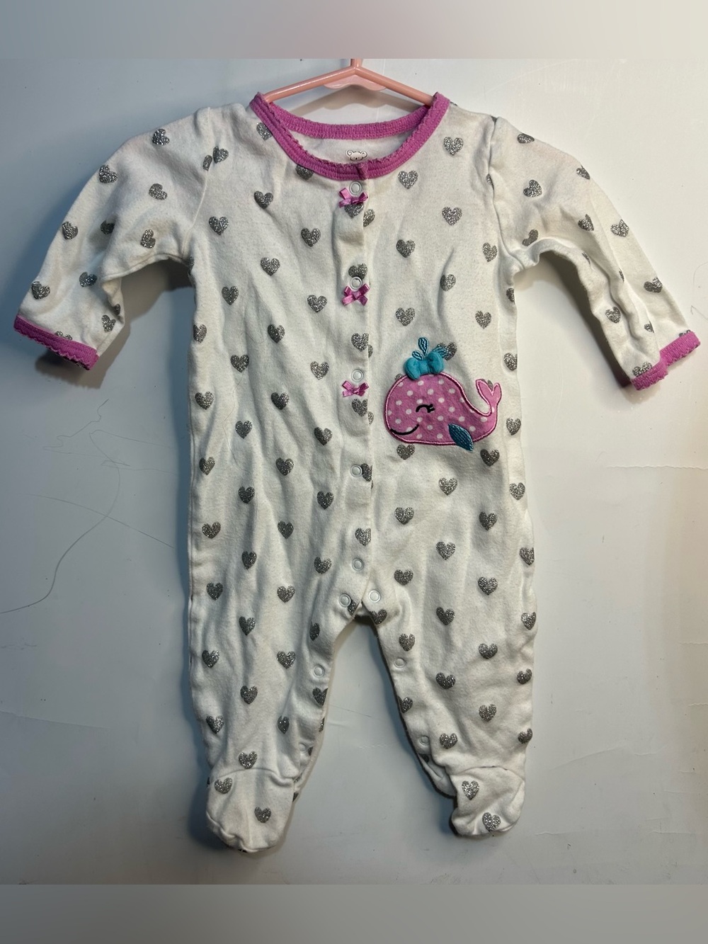 Koala Baby Heart Print White Footie Pajama Baby Girl 0-3 Months